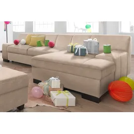 DOMO collection Ecksofa "Norma, elegant & modern, mit flachen Armlehnen, Breite 268cm, L-Form", beige (natur), B:268cm H:74cm T:153cm, NaturLEDER in Sitz und Rücken.