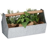 Relaxdays Blumenkasten mit Holzgriff 36 x 20 x 20 cm silber