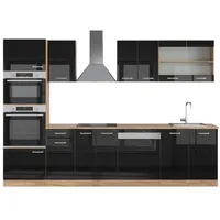 Vicco Küchenzeile R-Line 300 cm Schwarz Hochglanz Eiche