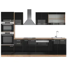 Vicco Küchenzeile R-Line 300 cm Schwarz Hochglanz Eiche