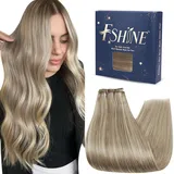 Fshine Echthaar Tressen zum Einnähen 60cm 100g Hellbraune und Platinblonde Haarverlängerungen Echthaar Tressen Weft Extensions Echthaar in der Farbe 8P60