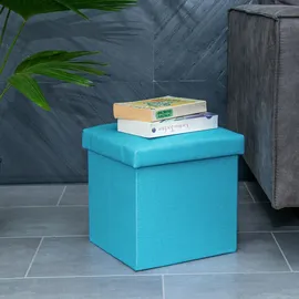 Intirilife Faltbarer Sitzhocker 30x30x30 cm in HIMMEL BLAU - Sitzwürfel mit Stauraum und Deckel aus Stoff in Leinen Optik - Sitzcube Fußablage Aufbewahrungsbox Truhe Sitzbank