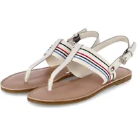 Tommy Hilfiger Damen Zehentrenner-Sandalen Flat Sandal Stripes Beige Glattleder-Textil, Größe:42, Farbauswahl:beige - 42 EU