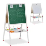 Relaxdays Kinderstandtafel, magnetische Spieltafel, höhenverstellbar, 122-160x65x69 cm, Whiteboard & Kreidetafel, weiß