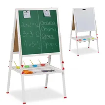 Relaxdays Kinderstandtafel, magnetische Spieltafel, höhenverstellbar, 122-160x65x69 cm, Whiteboard & Kreidetafel, weiß