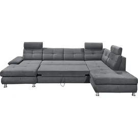ed exciting design Wohnlandschaft ALBA U-Form, mit Bettfunktion, Bettkasten, Armteilverstellung - grau