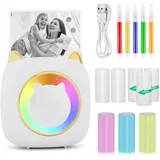 GuKKK Mini Drucker, Mobiler Fotodrucker, Tragbarer Mini Fotodrucker mit 7 Farben LED, Wireless Fotodrucker Thermodrucker, Smartphone Bluetooth Drucker, für Lernhilfe,Lernnotizen,Journal