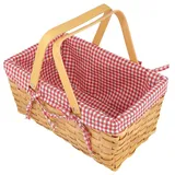 CHUIFAI Geflochten Picknickkorb mit Henkel und Leinentuch, 34x21x16cm Rechteckig Picknickkorb aus Weide, Geschenkkorb Leer Groß Holz Präsentkorb für Camping, Outdoor-Party, Hochzeit