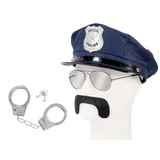 Alsino Cop Polizei Fasching Verkleidung (Kv-134) - großes Set zum Verkleiden, Handschellen Polizeimütze Sonnenbrille & Schnurrbart