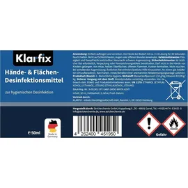 klarfix Hände- & Flächendesinfektionsmittel nach WHO-Rezeptur für Hand, Haut und Flächen I Ideal für unterwegs | Wirksam gegen Bakterien, Pilze & Vire...