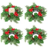 4 Stück Ringe für Weihnachtskerzen 25cm Kerzenkranz Adventskranz Kerzenhalter Adventskranz Künstlich mit Kerzen Rote Beeren Tannenzapfen für Weihnachtliche Tischdekoration