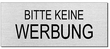 Schild zum Kleben für Briefkasten, Edelstahl- oder Messing-Optik (Ausführung: WERBUNG NEIN DANKE (Edelstahl))