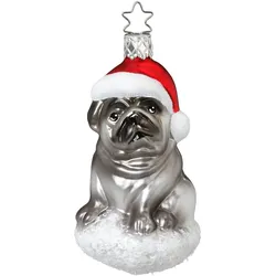 Christbaumschmuck Mops Glas 10,5 cm grau