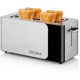 Zeegma TOSTEE SMART 4-Scheiben-Edelstahl-Brottoaster, Brötchenhalter, 1500 W, Auftauen, & Stoppen, Krümelfach, Touchpanel, Timer, 6 Stufen