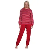 Normann Pyjama Normann Damen langarm Frottee Schlafanzug mit Bündchen gestreift rot 40-42