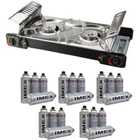  IMEX Edelstahl 2 Flammiger Outdoor Doppelgaskocher 20 Gaskartuschen