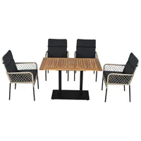 Refined Living Balkonset 5-tlg Garten-Essset, Gartenmöbel Set, Rattan Stühle Outdoor,wetterfest, (Garten Essgruppe 4 Personen, mit 1 Tisch + 4 Stühle + 4 Sitzkissen, Terrassenmöbel Set, Balkonmöbel Set, Akazienholz Gartentisch, Esstisch mit Stühlen wetterfest, Rattan Balkonset aus Akazienholz & Polyrattan, Garten Stühle Hocker, Gartenlounge-Set, 5-tlg., Stabile Tischplatte,rostfrei,mit abnehmbarem Bezug, Langlebige), für Garten, Balkon,Terrasse,Mahlzeiten für den Outdoor-Einsatz schwarz