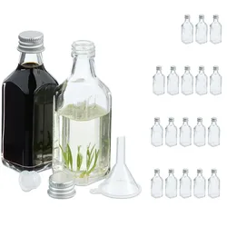 Relaxdays kleine Flaschen, 20er Set, 50 ml, Glasflaschen zum Befüllen, Schraubverschluss & Korken, transparent/silber