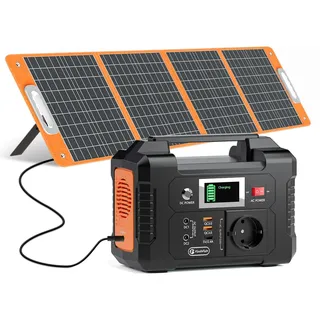 FlashFish Powerstation mit Solarpanel 100W, 151Wh/ 200W Solargenerator mit AC 230V,Notstromaggregat Akku mit LCD Anzeige Camping Solaranlage Komplettset für Handys, Laptop, Drohnen