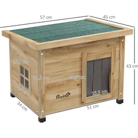 PawHut Katzenhaus aus Holz, Katzenhütte Outdoor, Katzenhöhle mit Türvorhang Gelb