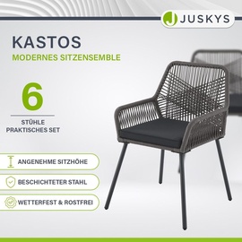 Juskys Rope Gartenstühle Kastos 6er Set - Outdoor Stuhl 150 kg belastbar - Gartenstuhl