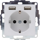 Kopp Athenis Schutzkontakt-Steckdose, 1-fach mit 2 x USB Ladebuchsen, 16A, 250V~, Ausgangsstrom der Ladebuchsen max. 2400mA/5V, IP20, grau, matte Oberfläche, 296234082