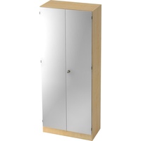 bümö office Kleiderschrank Holz abschließbar mit Spiegel, Büroschrank 80 cm breit in Ahorn/Silber - Flur Schrank als Garderobe für Jacken, Taschen &