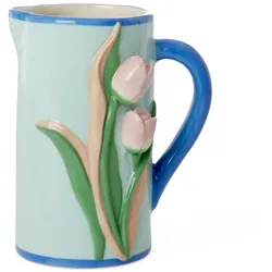 RICE Handbemalter Keramik Krug mit Tulpen, 1,4 Liter
