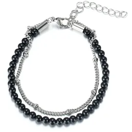 FIRETTI Fußkette FIRETTI "Schmuck Geschenk KörperSchmuck", schwarz (edelstahlfarben, schwarz, schwarz), Fußketten, Damen, Edelstahl, mit Türkis, Achat oder Dumortierit