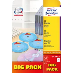 Avery Zweckform Avery CD/DVD Labels, Weiß, A4, Papier, Laser/Inkjet, Dauerhaft,