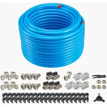 Vevor Luftkompressor-Leitungssatz, 60,96 m x 19,05 mm, HDPE-Aluminium-Druckluftrohrsystem, auslaufsicher und einfach zu installieren, Druckluftleitungs-Schlauchsatz für Garagenwerkstätten, blau