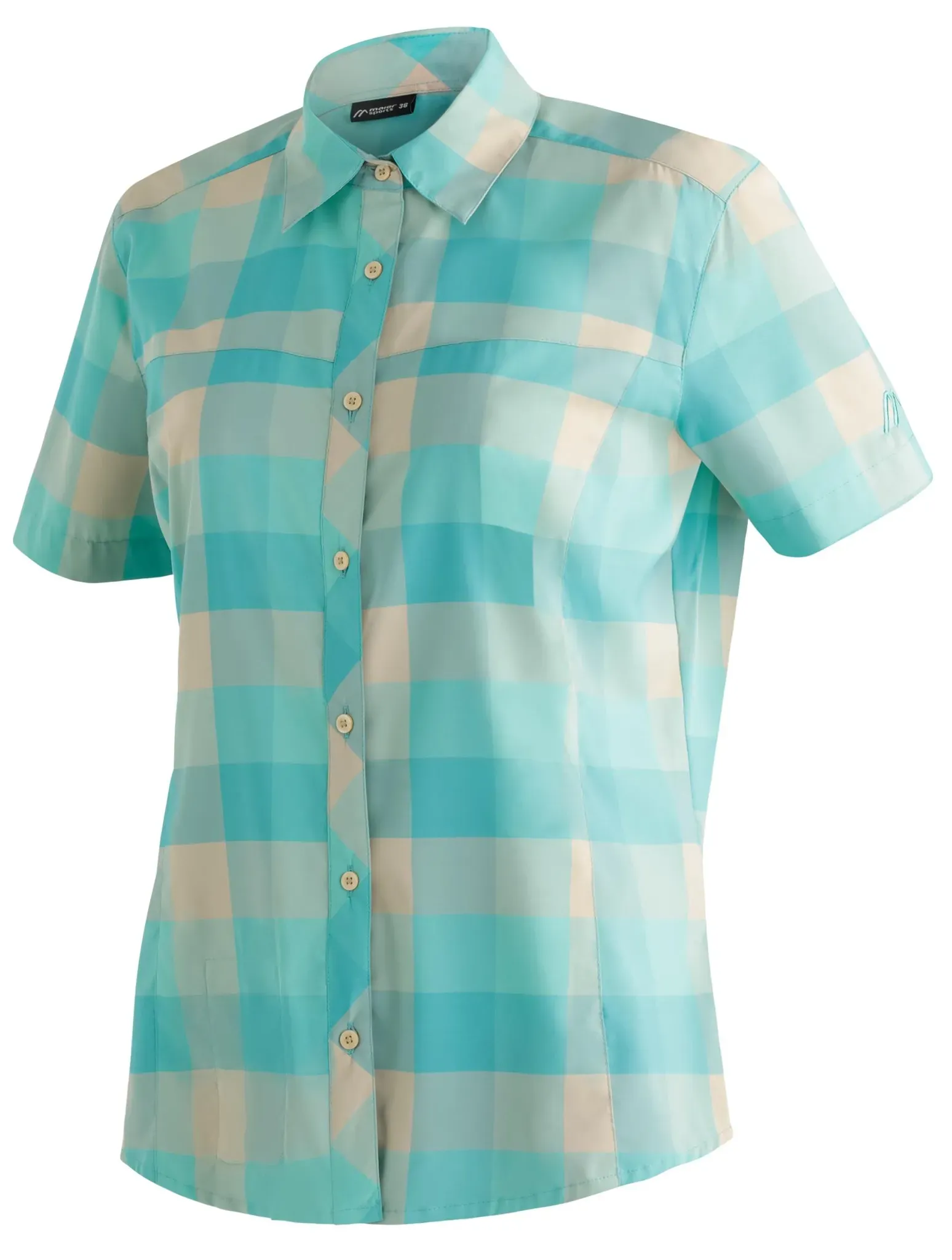 Maier Sports Damen Kendra Kurzarmbluse - 38 - turquoise check