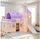 Homestyle4u Hochbett 90 x 200 cm Kiefer massiv lackiert weiß lila