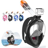 Tyuodna Schnorchelmaske Erwachsene und Kinder,Tauchmaske Vollgesichtsmaske CO2 Sicher,180-Grad-Sicht Tauchermaske Vollmaske,Antibeschlag Snorkeling Mask mit Kameraposition (Alles Schwarz, S/M)