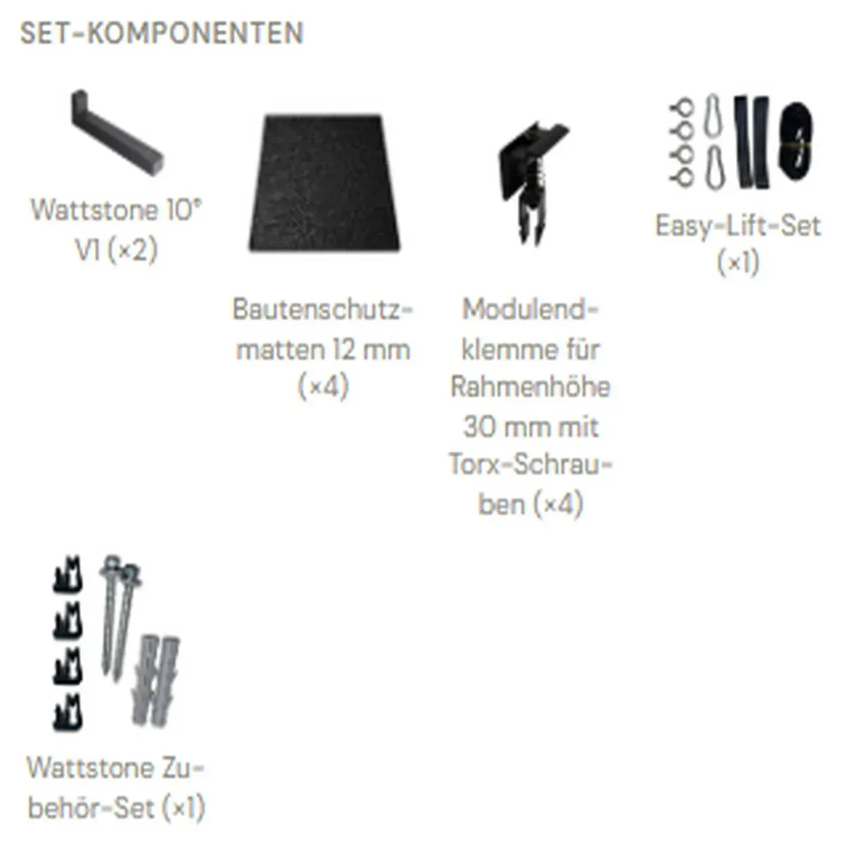 Wattstone PV-Aufständerung 10 Grad Anthrazit inkl. Klemmen und Bautenschutzmatten