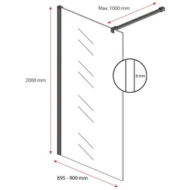Badplaats Duschwand Florida 90 x 200cm Glas Duschabtrennung Schwarz - Walk-In Dusche Nano