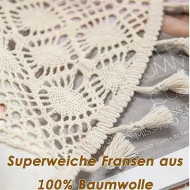 tokusyou Vintage Boho Blickdicht Vorhänge Baumwolle Leinen Gardinen mit Quasten und Häkeln Stricken für Wohnzimmer Schlafzimmer Landhaus,Beige,150x240cm × Beige