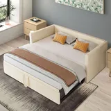 CDGlobal Tagesbett Ausziehbar Schlafsofa Samtstoff Bett Bettgestell Bettsofa Gästebett Jugendbett mit Lattenrosten Einzelbett/Doppelbett Samtstoff... - Beige