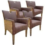 Rattanstuhl Stuhl Set 4 Stück Polsterstuhl mit Armlehnen Darwin Esszimmer Polste