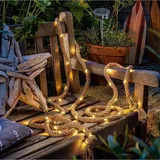 Lunartec Solar-Seil-Lichterkette aus Naturfasern mit 60 eingearbeiteten LEDs