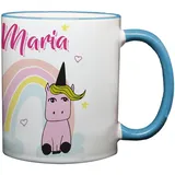 Ma2ca® Namenstasse Einhorn Kindertasse mit Namen Becher Tasse Tasse Becher-Rand_hellblau