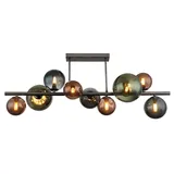 GLOBO LED Deckenleuchte 9 Flammig Deckenlampe Glaskugeln Esszimmerleuchte Kugeln, bronze petrol grün, 9x 3,5W 350Lm warmweiß, LxBxH 87x30x38 cm