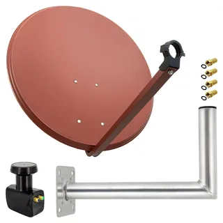 PremiumX SAT Anlage 80cm Ziegelrot Satellitenantenne Stahl Twin LNB Wandhalter 45cm