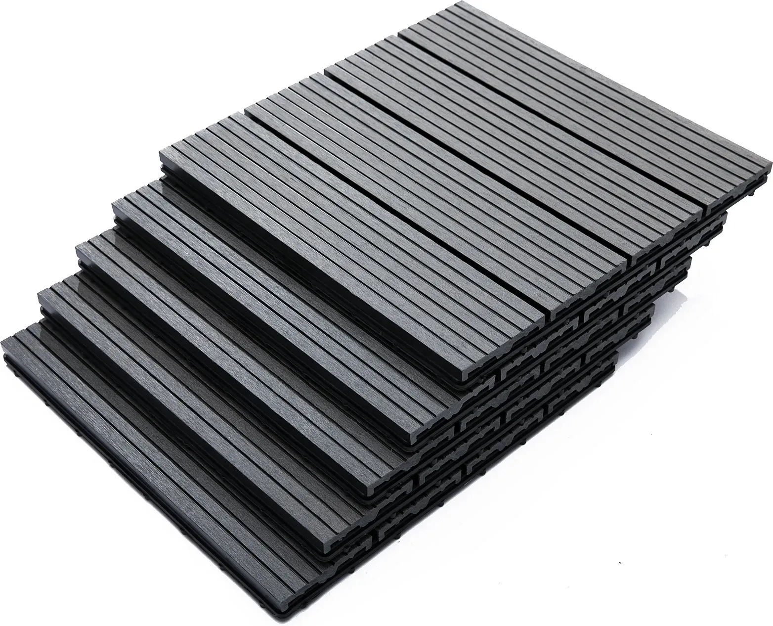 Outsunny Set 11 Rutschfeste Steckfliesen für den Außenbereich, Recycelte HDPE-Außenfliesen, 30x30x2,2 cm, Grau   Aosom