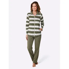 Feel Good Hausanzug FEEL GOOD, Damen, Gr. 52/54, grün (khaki, ecru, bedruckt), 60% Baumwolle, 40% Polyester, Homewear-Sets Hausanzug
