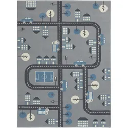Kinderteppich HANSE HOME "Town", grau (grau, blau), B:160cm H:0,9mm L:220cm, Polypropylen, Teppiche, Kurzflor, Kinderteppich, Spielteppich, Straßen Design, Kinderzimmer