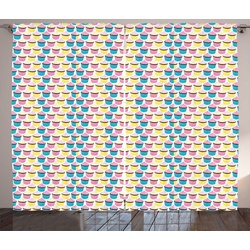 Gardine Schlafzimmer Kräuselband Vorhang mit Schlaufen und Haken, Abakuhaus, Dessert Bunte Creamy Cupcakes blau|gelb|rosa 280 cm x 225 cm