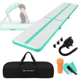 ECD Germany Aufblasbare Gymnastikmatte Turnmatte Airtrack 5m, Grün-Mint H:10 cm, inkl. Tragetasche, Luftpumpe & Flick-Set, Fitnessmatte Tumbling M... - Grün