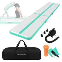 ECD Germany Aufblasbare Gymnastikmatte Turnmatte Airtrack 5m, Grün-Mint H:10 cm, inkl. Tragetasche, Luftpumpe & Flick-Set, Fitnessmatte Tumbling M... - Grün