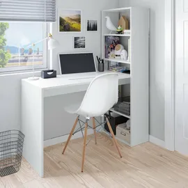 Dmora Schreibtisch Dcart, Wendeschreibtisch mit Bücherregal mit 5 Böden, Studier- oder Bürotisch für Pc-buchhalter, 120x53h144 cm, Weiß - Weiß